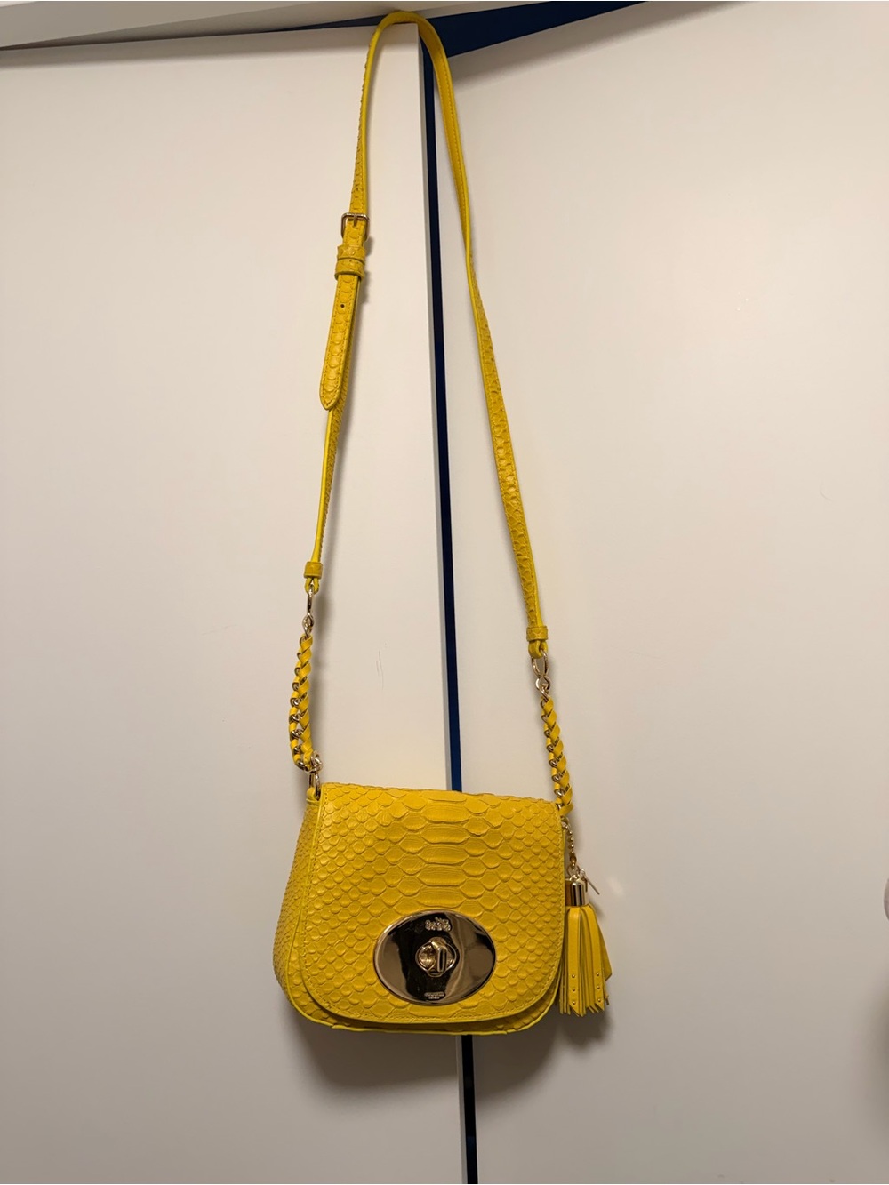 Yellow Textured Crossbody Bag with Tassel